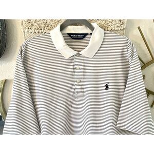 Polo Golf RALPH LAUREN White Black Striped Polo Collard Classic Fit Shirt Sz L